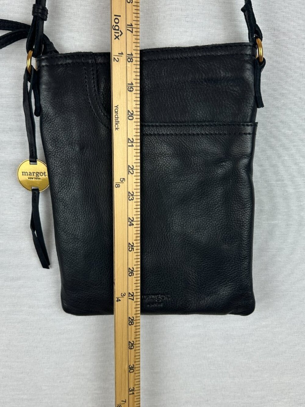 MARGOT NEW YORK 100% GENUINE LEATHER CROSSBODY SPLIT POCKET BAG IN BLACK - Picture 10 of 11